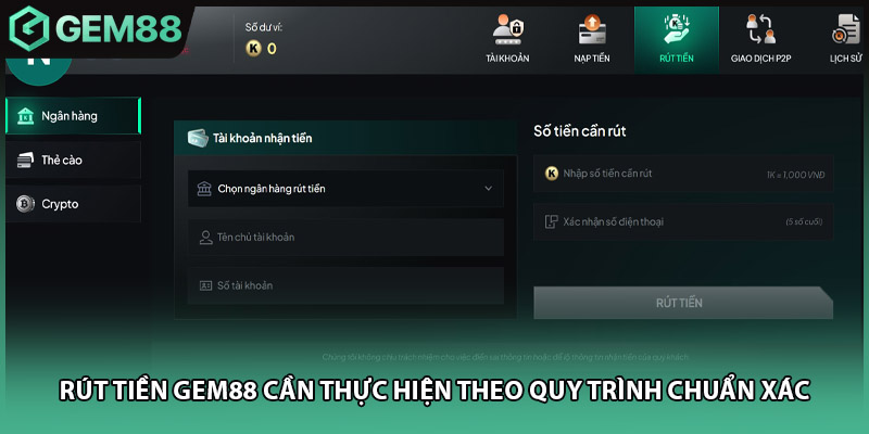 Rút tiền GEM88 cần thực hiện theo quy trình chuẩn xác